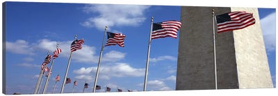 American Flags Flapping In The Wind, Washington Monument, National Mall, Washington, D.C., USA Canvas Art Print - Famous Monuments & Sculptures