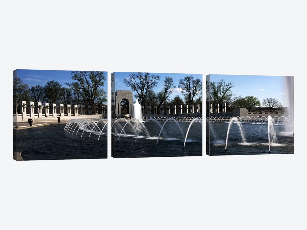 Fountains at a war memorial, National World War II Memorial, Washington DC, USA by Panoramic Images 3-piece Canvas Wall Art