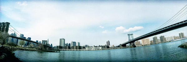 Brooklyn: Two bridges across a river, Brooklyn bridge, Manhattan Bridge, East River, Brooklyn, New York City, New York State, USA by Panoramic Images
