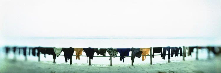 Clothes drying at the riverbank, Ganges River, Varanasi, Uttar Pradesh, India