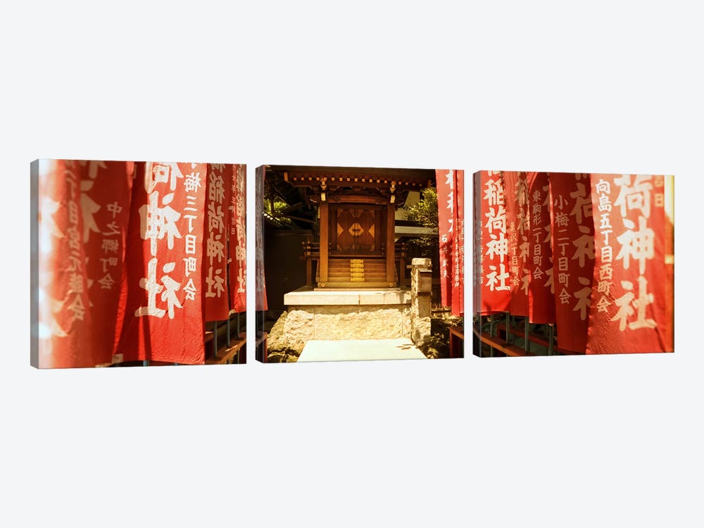 Flag-Line Entrway To A Shrine, Tokyo Prefecture, Kanto Region, Honshu, Japan by Panoramic Images 3-piece Canvas Wall Art