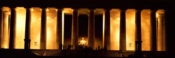 Columns: Statue of Abraham Lincoln in a memorial I, Lincoln Memorial, Washington DC, USA by Panoramic Images