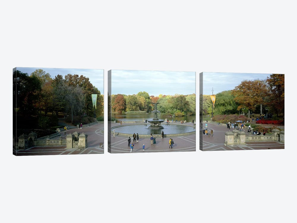 Tourists in a park, Bethesda Fountain, Central Park, Manhattan, New York City, New York State, USA by Panoramic Images 3-piece Canvas Artwork