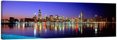 Illuminated Skyline & It's Reflection In Lake Michigan, Chicago, Cook County, Illinois, USA Canvas Art Print - Panoramic Cityscapes