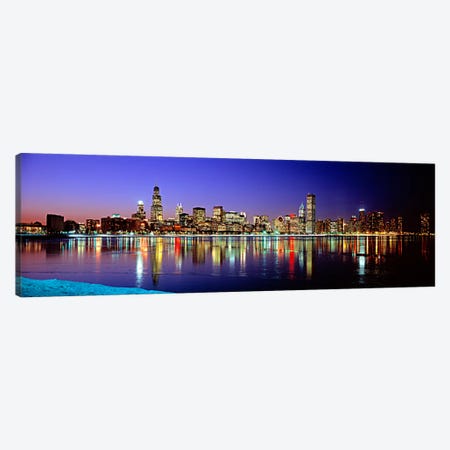 Illuminated Skyline & It's Reflection In Lake Michigan, Chicago, Cook County, Illinois, USA Canvas Print #PIM76} by Panoramic Images Canvas Wall Art