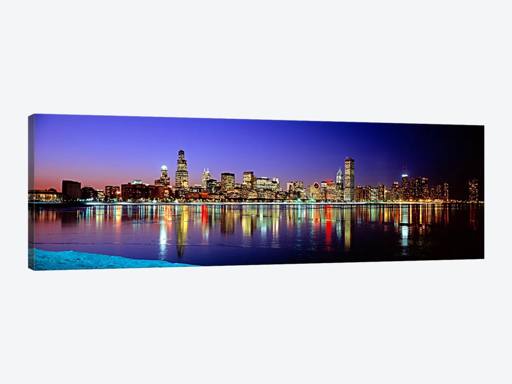 Illuminated Skyline & It's Reflection In Lake Michigan, Chicago, Cook County, Illinois, USA by Panoramic Images 1-piece Art Print