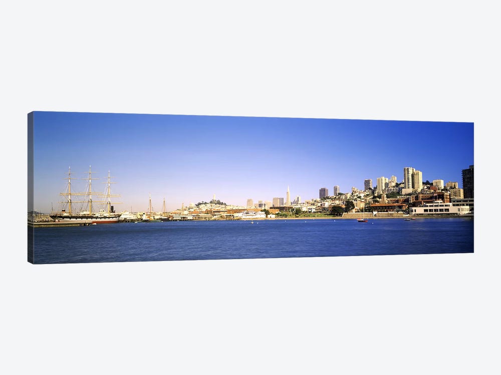 Sea with a city in the background, Coit Tower, Ghirardelli Square, San Francisco, California, USA by Panoramic Images 1-piece Canvas Artwork