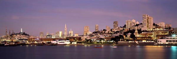 San Francisco Skylines: Sea with a city in the background, Coit Tower, Ghirardelli Square, San Francisco, California, USA #2 by Panoramic Images