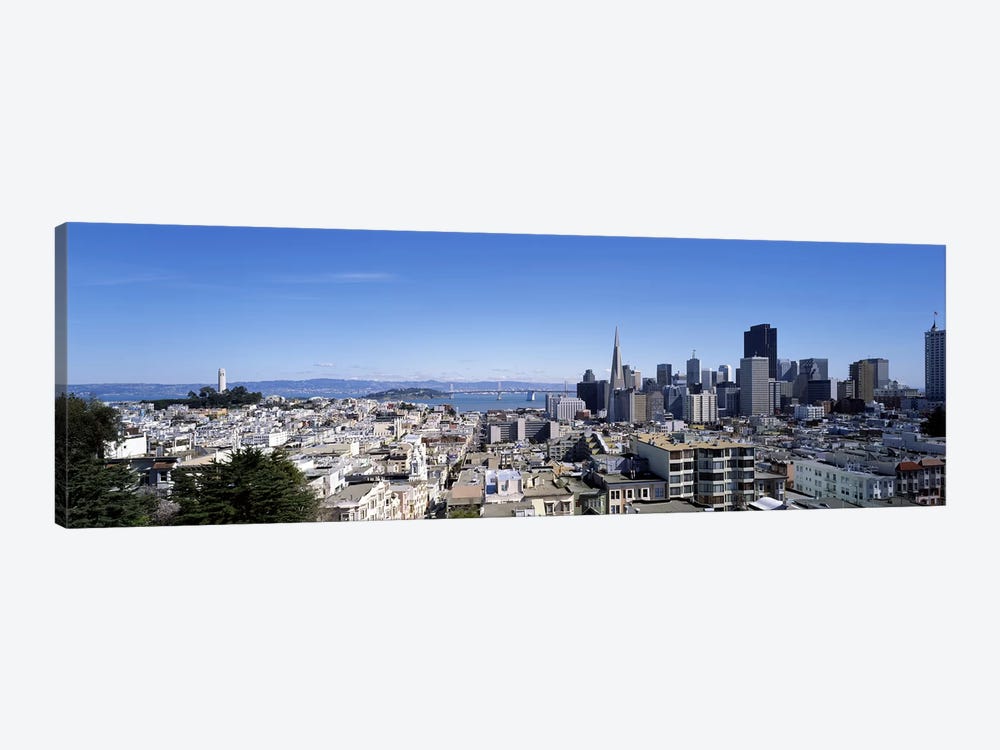 High angle view of a city, Coit Tower, Telegraph Hill, Bay Bridge, San Francisco, California, USA by Panoramic Images 1-piece Canvas Print