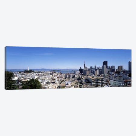 High angle view of a city, Coit Tower, Telegraph Hill, Bay Bridge, San Francisco, California, USA Canvas Print #PIM7722} by Panoramic Images Canvas Art