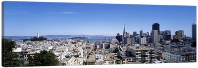 High angle view of a city, Coit Tower, Telegraph Hill, Bay Bridge, San Francisco, California, USA Canvas Art Print - San Francisco Skylines