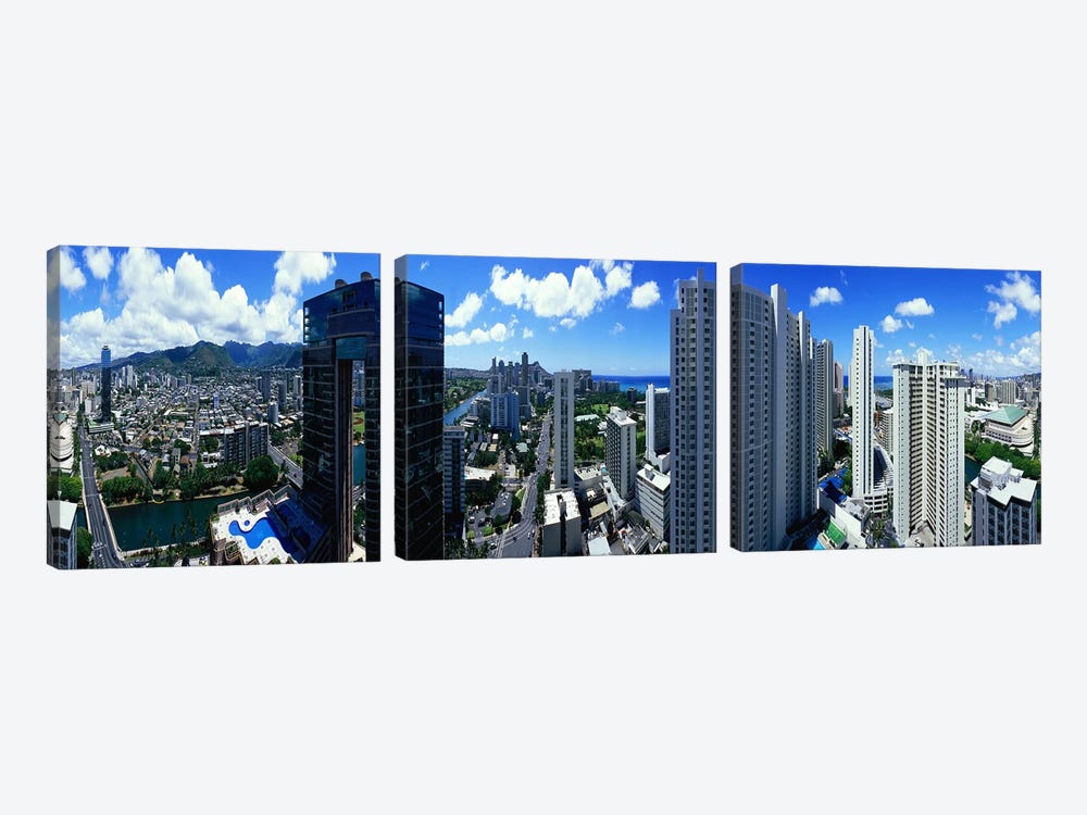 360 degree view of a city, Waikiki Beach, Oahu, Honolulu, Hawaii, USA 3-piece Art Print