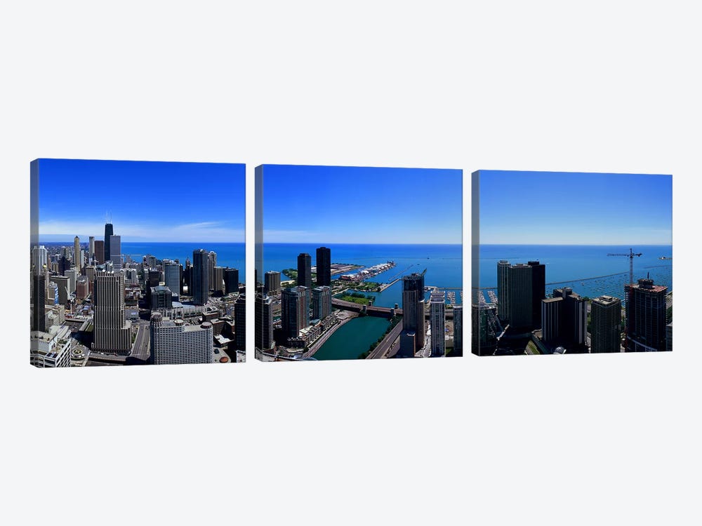Buildings in a city, Chicago River, Chicago, Cook County, Illinois, USA by Panoramic Images 3-piece Canvas Wall Art