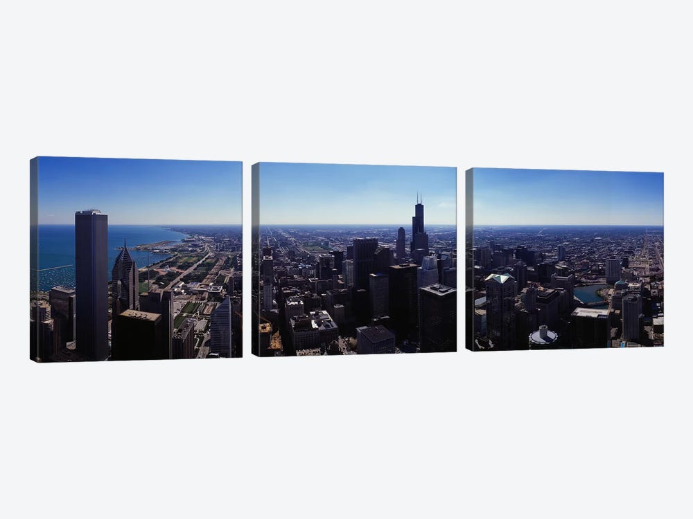 Aerial view of a city, Chicago River, Chicago, Cook County, Illinois, USA by Panoramic Images 3-piece Canvas Wall Art