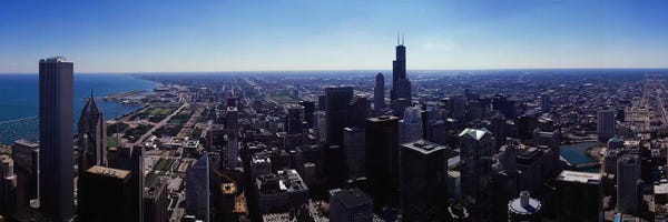 Chicago Skylines: Aerial view of a city, Chicago River, Chicago, Cook County, Illinois, USA by Panoramic Images