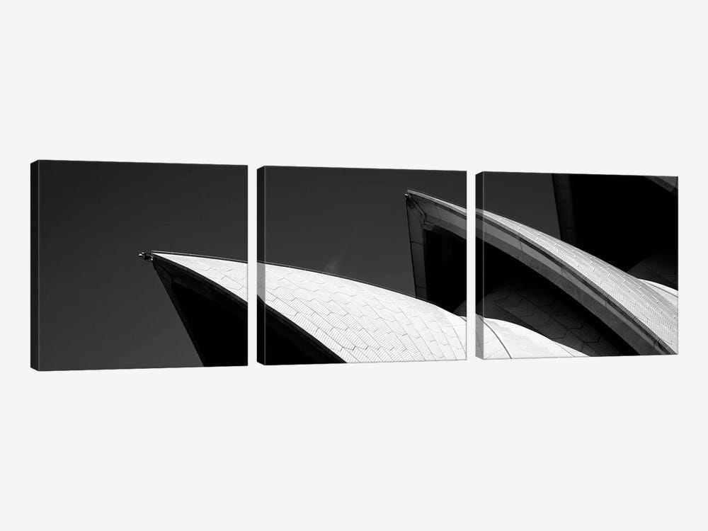 Low angle view of opera house sails, Sydney Opera House, Sydney Harbor, Sydney, New South Wales, Australia (black & white) by Panoramic Images 3-piece Canvas Artwork
