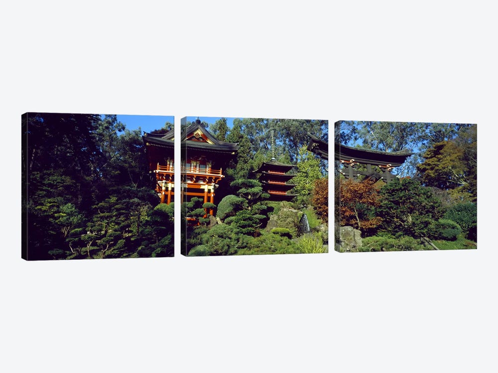 Pagodas in a park, Japanese Tea Garden, Golden Gate Park, Asian Art Museum, San Francisco, California, USA by Panoramic Images 3-piece Canvas Print