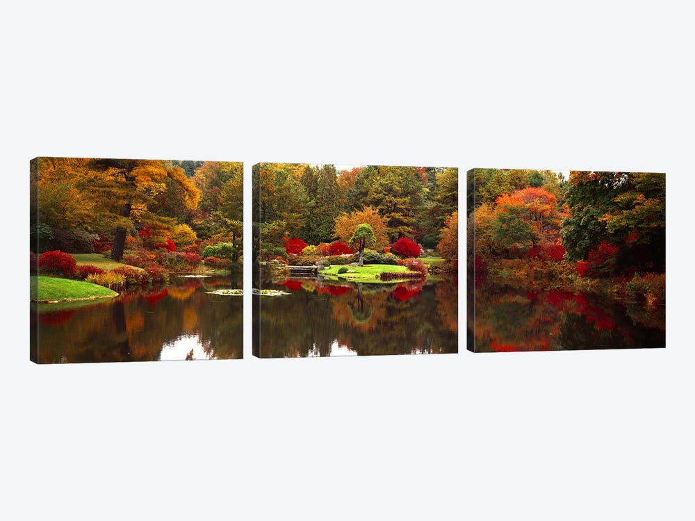 Reflection of trees in waterJapanese Tea Garden, Golden Gate Park, Asian Art Museum, San Francisco, California, USA by Panoramic Images 3-piece Canvas Wall Art