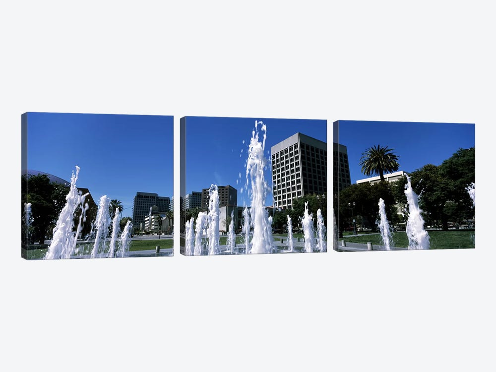 Fountain in a park, Plaza De Cesar Chavez, Downtown San Jose, San Jose, Santa Clara County, California, USA by Panoramic Images 3-piece Canvas Artwork