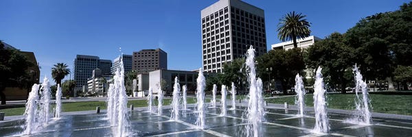 Fountains: Fountain in a parkPlaza De Cesar Chavez, Downtown San Jose, San Jose, Santa Clara County, California, USA by Panoramic Images