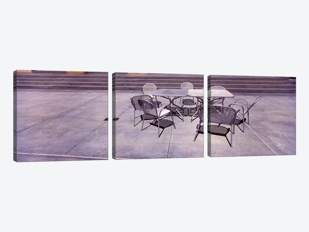 Tables with chairs on a streetSan Jose, Santa Clara County, California, USA by Panoramic Images 3-piece Canvas Wall Art
