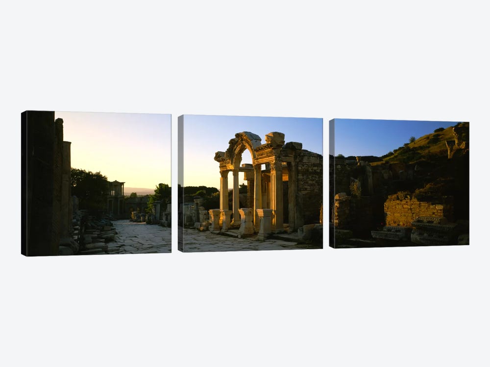 Facade of a temple, Hadrian Temple, Ephesus, Turkey by Panoramic Images 3-piece Canvas Art Print
