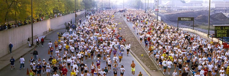 Crowd running in a marathonChicago Marathon, Chicago, Illinois, USA