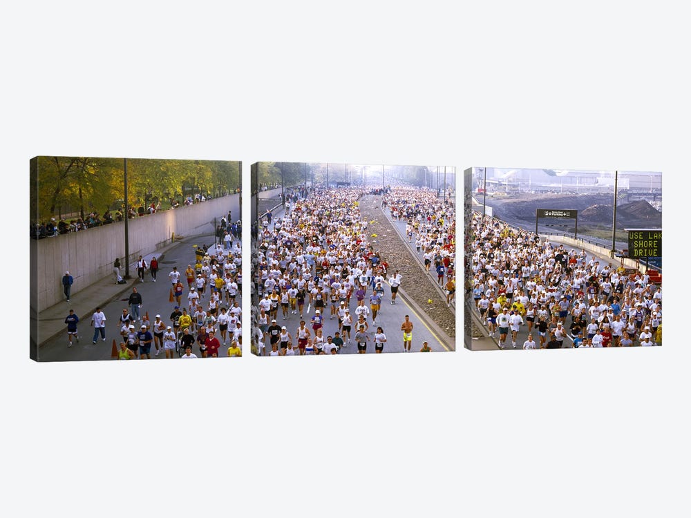 Crowd running in a marathonChicago Marathon, Chicago, Illinois, USA by Panoramic Images 3-piece Canvas Print