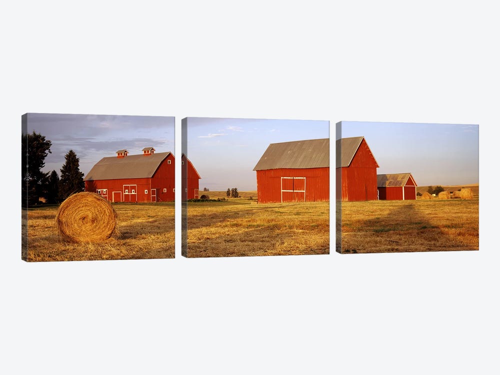 Red barns in a farm, Palouse, Whitman County, Washington State, USA by Panoramic Images 3-piece Canvas Wall Art