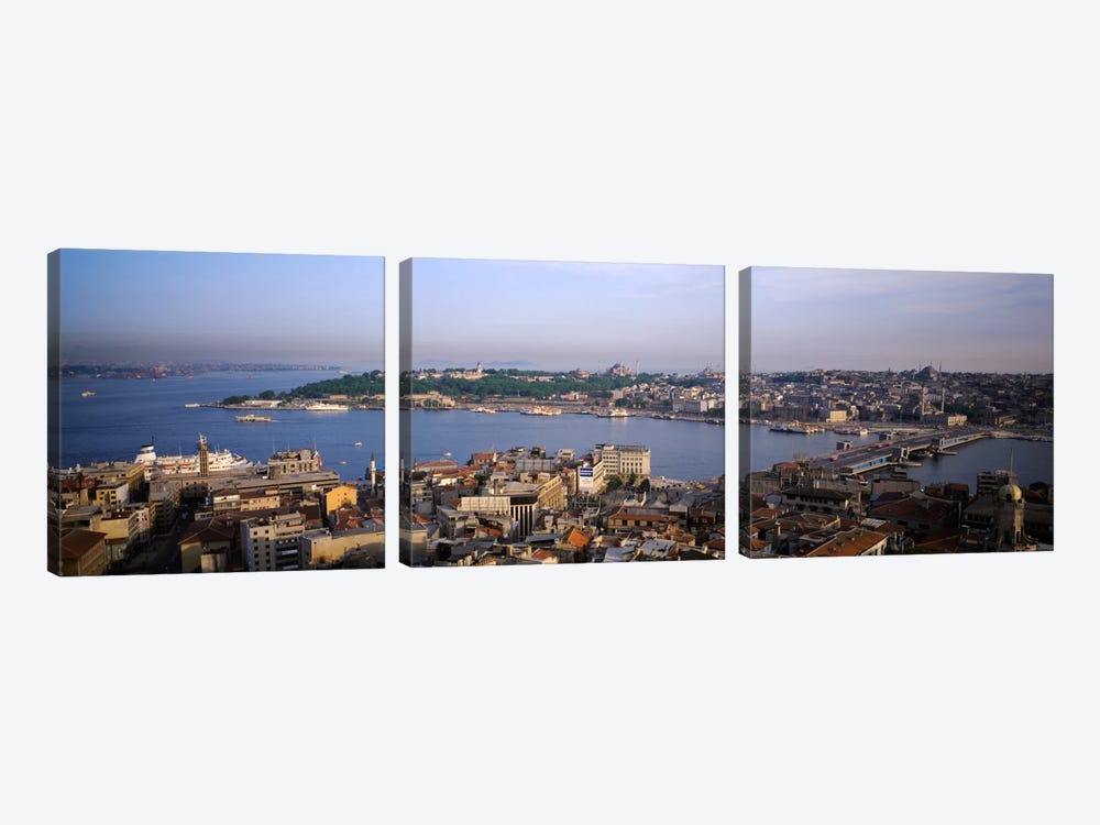 High-Angle View Of The Golden Horn (Halic) And Surrounding Neighborhoods, Istanbul, Turkey by Panoramic Images 3-piece Canvas Print