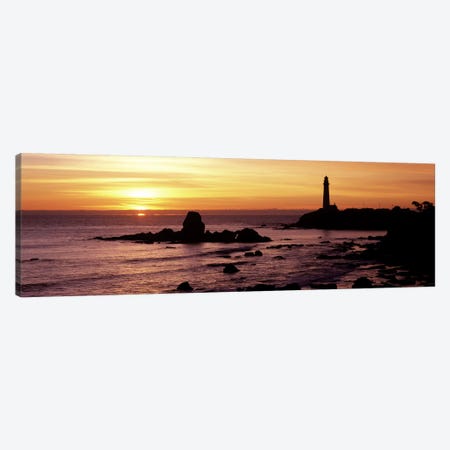 Silhouette of a lighthouse at sunset, Pigeon Point Lighthouse, San Mateo County, California, USA Canvas Print #PIM7811} by Panoramic Images Canvas Wall Art