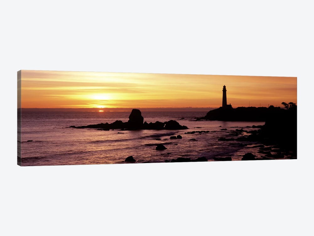 Silhouette of a lighthouse at sunset, Pigeon Point Lighthouse, San Mateo County, California, USA by Panoramic Images 1-piece Canvas Art Print