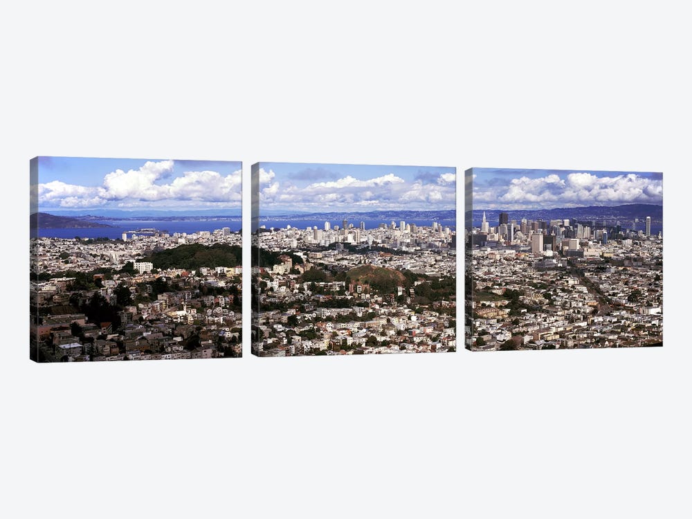 Cityscape viewed from the Twin Peaks, San Francisco, California, USA by Panoramic Images 3-piece Canvas Print