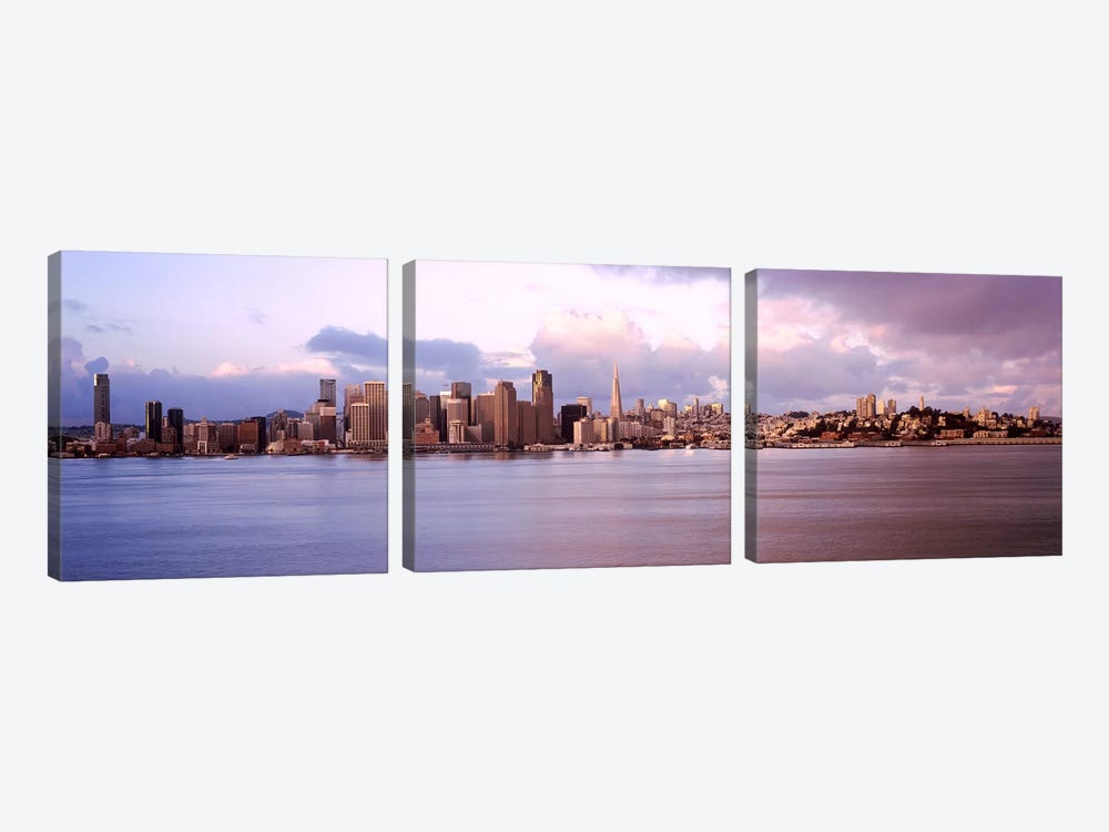 San Francisco city skyline at sunrise viewed from Treasure Island side, San Francisco Bay, California, USA by Panoramic Images 3-piece Canvas Wall Art