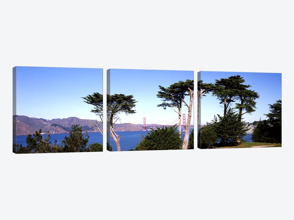 Suspension bridge across a bay, Golden Gate Bridge, San Francisco Bay, San Francisco, California, USA #2 by Panoramic Images 3-piece Art Print