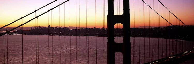 Suspension bridge at sunrise, Golden Gate Bridge, San Francisco Bay, San Francisco, California, USA