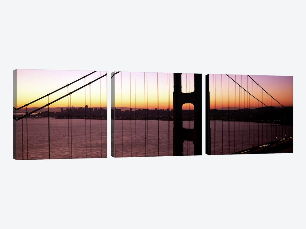 Suspension bridge at sunrise, Golden Gate Bridge, San Francisco Bay, San Francisco, California, USA by Panoramic Images 3-piece Canvas Artwork