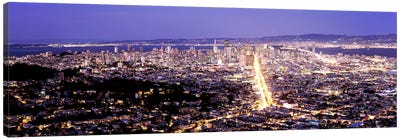 Aerial view of a city, San Francisco, California, USA Canvas Art Print - Night Sky Art