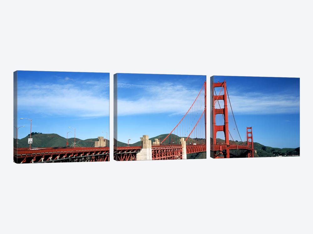 Suspension bridge across a bay, Golden Gate Bridge, San Francisco Bay, San Francisco, California, USA #3 by Panoramic Images 3-piece Canvas Artwork