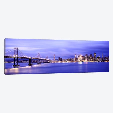 Bridge lit up at duskBay Bridge, San Francisco Bay, San Francisco, California, USA Canvas Print #PIM7832} by Panoramic Images Canvas Wall Art