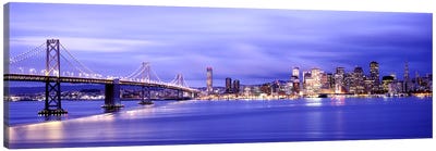 Bridge lit up at duskBay Bridge, San Francisco Bay, San Francisco, California, USA Canvas Art Print - San Francisco Skylines