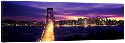 Bridge lit up at dusk, Bay Bridge, San Francisco Bay, San Francisco, California, USA Canvas Art Print - San Francisco Skylines