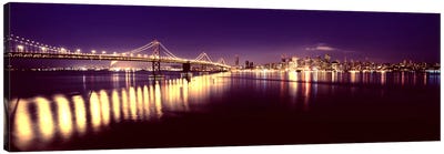 Bridge lit up at nightBay Bridge, San Francisco Bay, San Francisco, California, USA Canvas Art Print - San Francisco Skylines