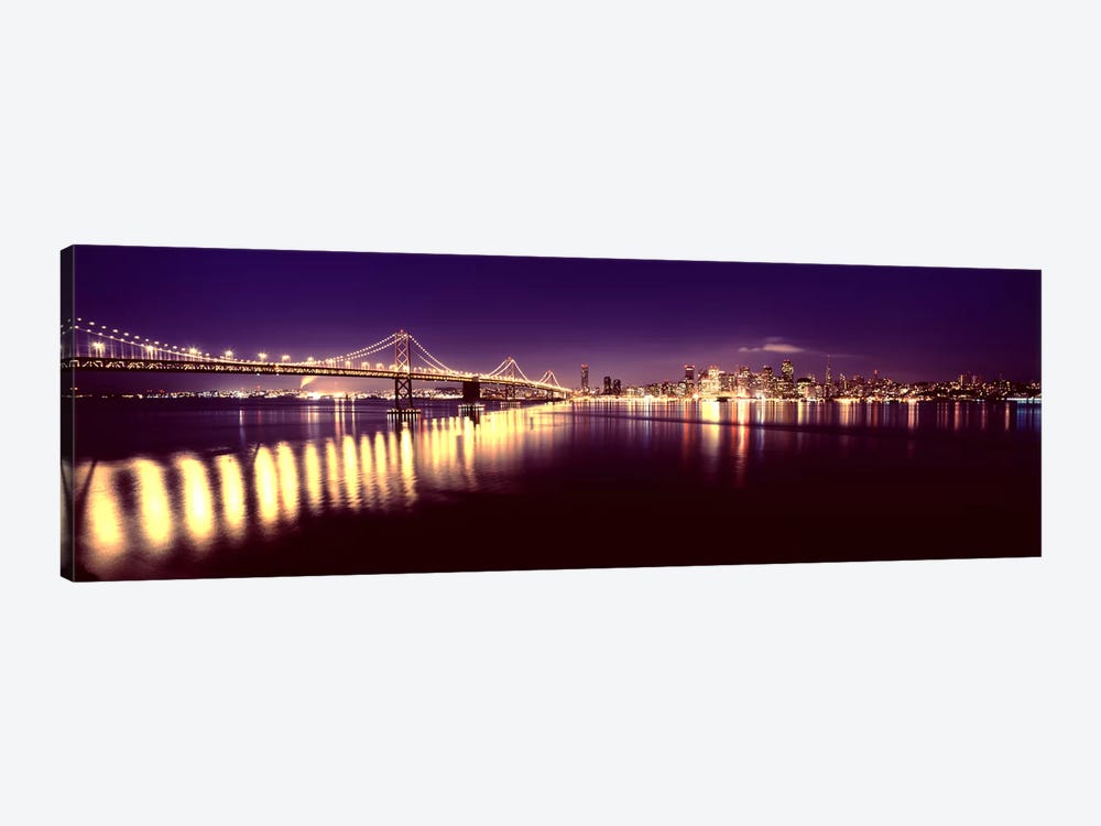 Bridge lit up at nightBay Bridge, San Francisco Bay, San Francisco, California, USA by Panoramic Images 1-piece Canvas Art