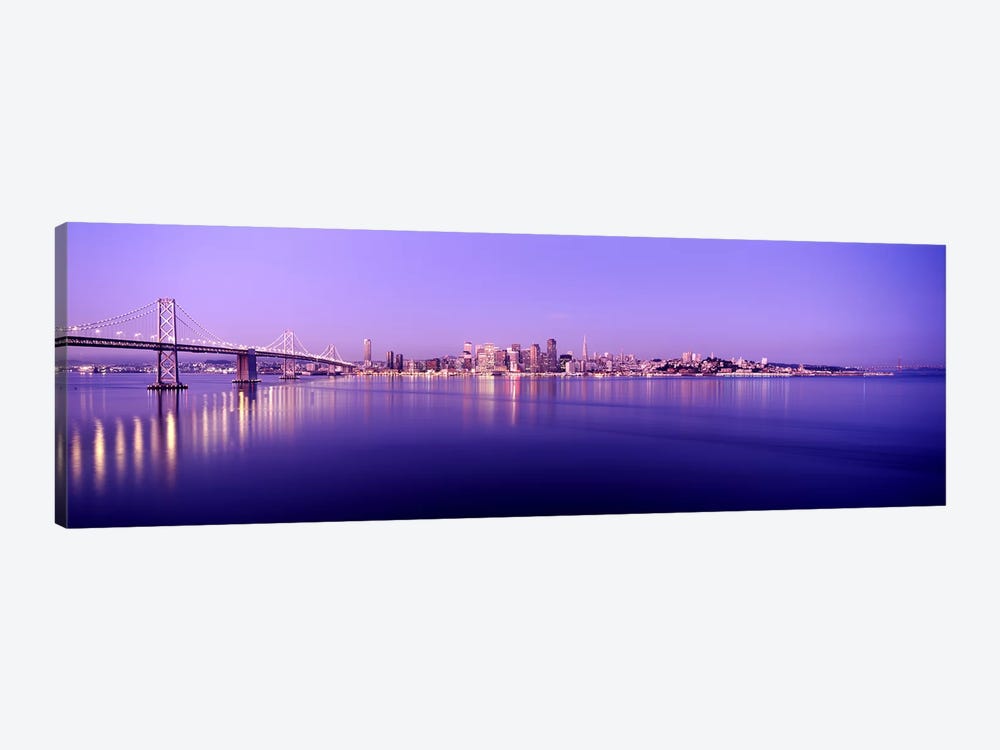 Bridge across a bay with city skyline in the background, Bay Bridge, San Francisco Bay, San Francisco, California, USA by Panoramic Images 1-piece Art Print