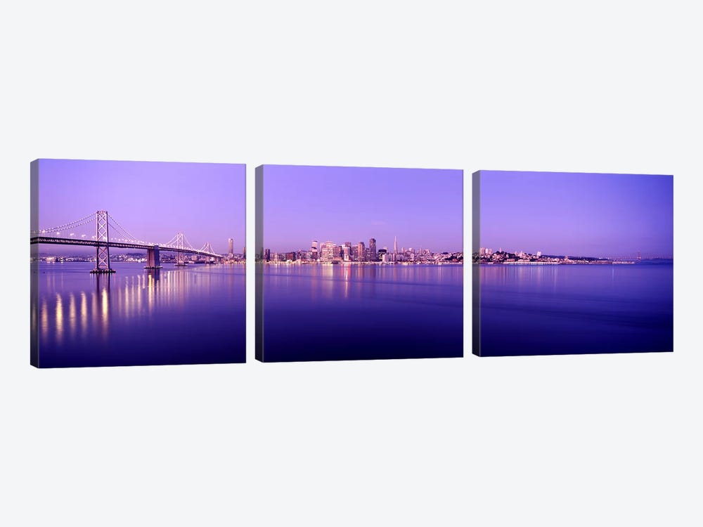 Bridge across a bay with city skyline in the background, Bay Bridge, San Francisco Bay, San Francisco, California, USA by Panoramic Images 3-piece Canvas Art Print