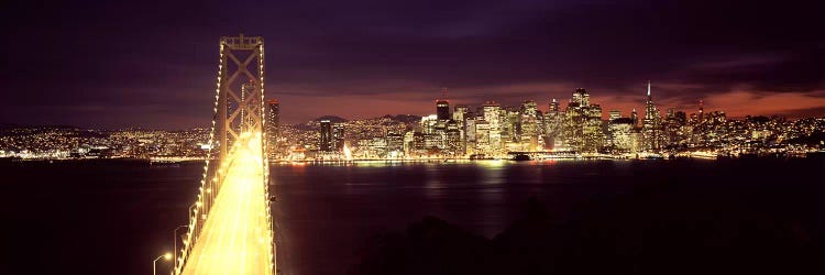 Bridge lit up at night, Bay Bridge, San Francisco Bay, San Francisco, California, USA