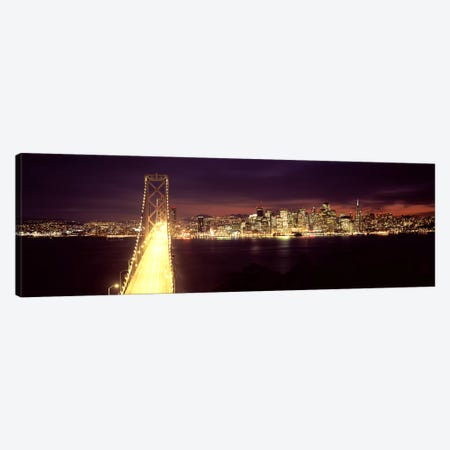 Bridge lit up at night, Bay Bridge, San Francisco Bay, San Francisco, California, USA Canvas Print #PIM7836} by Panoramic Images Canvas Art Print