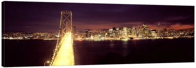 Bridge lit up at night, Bay Bridge, San Francisco Bay, San Francisco, California, USA Canvas Art Print - San Francisco Skylines