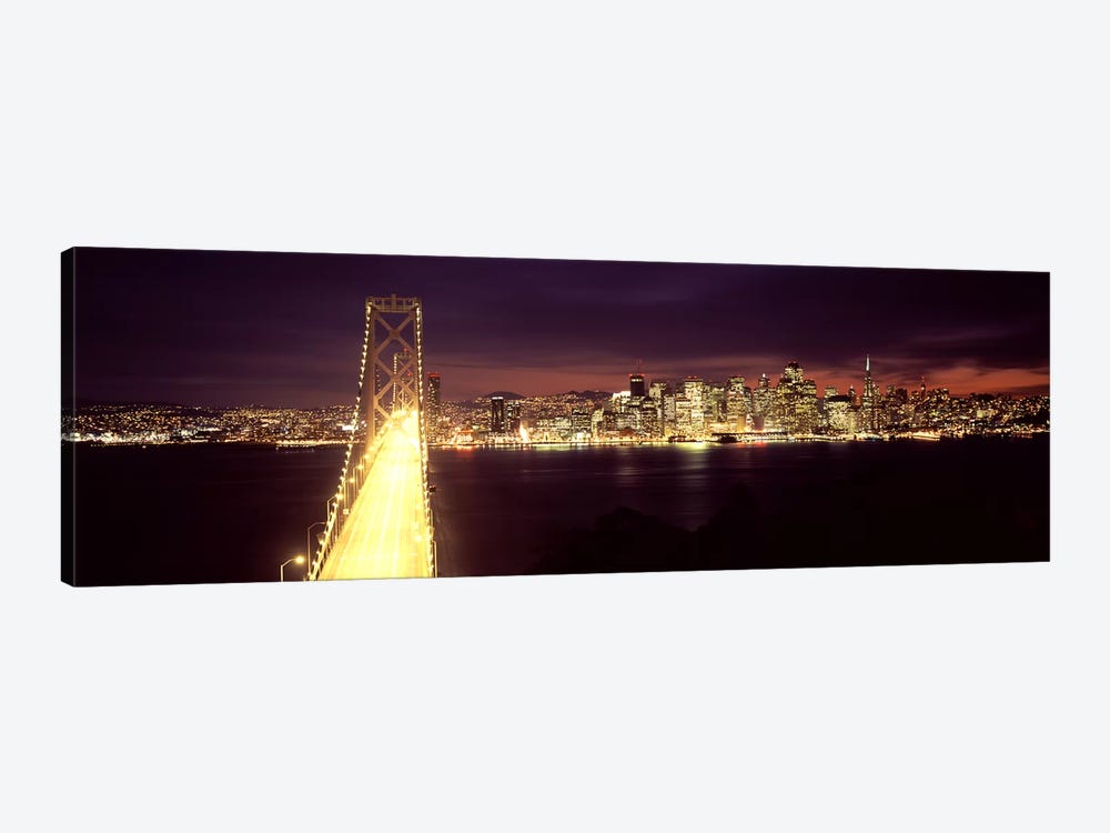 Bridge lit up at night, Bay Bridge, San Francisco Bay, San Francisco, California, USA by Panoramic Images 1-piece Canvas Artwork
